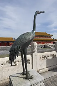 China Prints: Bronze Crane located in front of the hall of supreme harmony within the Forbidden