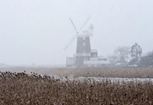 Cley Prints: Cley Mill in blizzard Cley Norfolk wnter