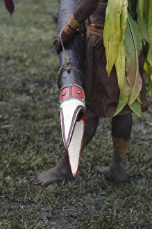 Drum with carving of bird beak from Sepik River Papua New Guinea Drum with carving of bird beak from Sepik River Papua New Guinea
