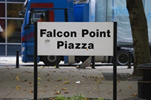 Falcon Point Piazza sign located near Peregrine Falcon nest site at The Tate London Falcon Point Piazza sign located near Peregrine Falcon nest site at The Tate London