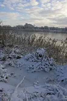 Frozen River Yare at Ferry Lane Wood near Postwick Norfolk December