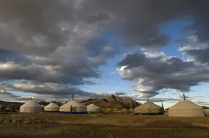Tourism Prints: Ger camp out on Mongolian steppe near Ulgii Western Mongolia
