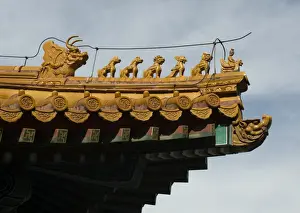 Asia Prints: Imperial roof decoration known as roof charms or roof-figures - these only found