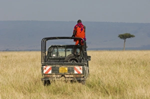 Africa Prints: Masai on jeep in Masai Mara Kenya July