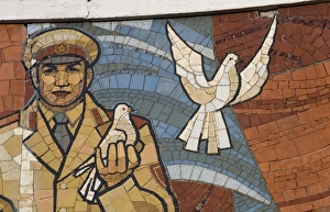 Mural above Ulan Bator Mongolia depicting the Russian Yuri Gagarin first astronaut in space Mural above Ulan Bator Mongolia depicting the Russian Yuri Gagarin first astronaut in space