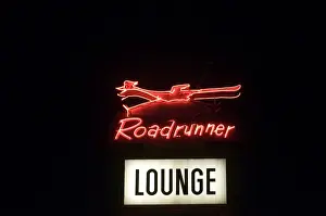 Neon Roadrunner sign outside restaurant in Socorro New Mexico USA