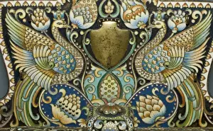 Peacock Prints: Detail ofletter writing box owned by B. Tserendorj the first Prime Minister of
