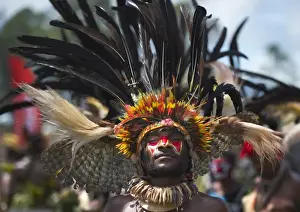 Pacific Prints: Performer from the Kupop Sing-sing group from Jiwaka Province Papua New Guinea performng