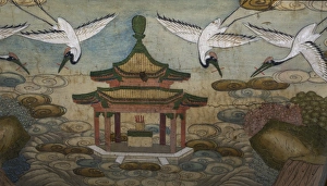Red-crowned Cranes Grus japonensis depicted on side of musical instrument dating Red-crowned Cranes Grus japonensis depicted on side of musical instrument dating