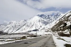 Road leading to Kazbegi in Great Caucasus Mountains Georgia April