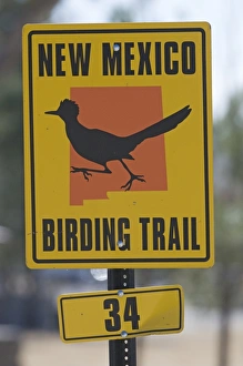 New Mexico Prints: Roadrunner sign on Birding Trail sign New Mexico USA