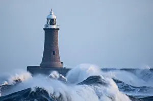 Rough seas Tynemouth pier Tynemouth UK winter