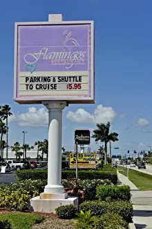 Birds And People Prints: Sign to Flamingos Restaurant and hotel at Cape Canaveral Florida