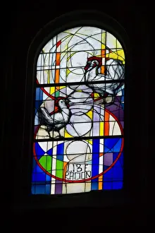 Cockerel Prints: Stained glass window in cathedral Santo Domingo de la Calzada depicting a hen