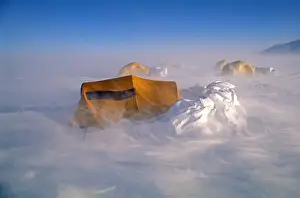 Tents in a storm at Patriot Hills, Antarctica (Expeditionary camp) 75mph winds