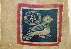 Birds And People Prints: Textile panel depicting a bird with anhk-cross dating to 5-7th century AD from Akhmim
