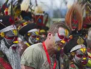 Pacific Prints: Tourist joining in a Sing-sing at Hagen Show Western Highlands Papua New Guinea