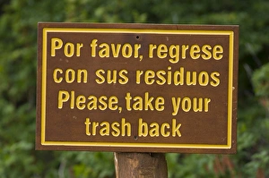 Trash/ rubbish sign Tieera del Fuego National Park Argentina Trash/ rubbish sign Tieera del Fuego National Park Argentina