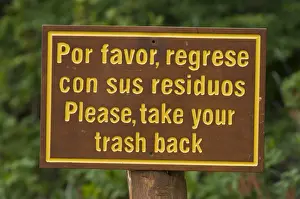 Trash / rubbish sign Tieera del Fuego National Park Argentina