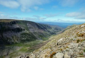 Trending: A view along Lairhig Ghru in the Cairngorm Mountains, Scotland, summer