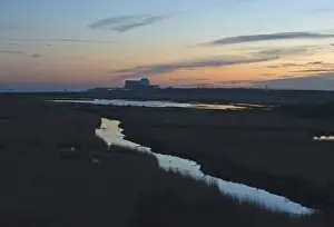 Minsmere Prints: View across Minsmere RSPB Reserve from Dunwich towards Sizewell nuclear power station