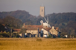 Village of Cley looking across the Norfolk Wildlife Trust Reserve from the East Bank Village of Cley looking across the Norfolk Wildlife Trust Reserve from the East Bank