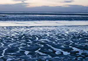 Mudflats Prints: The Wash at low tide at dusk Snettisham RSPB Reserve Norfolk winter