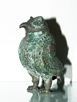 China Prints: Wine vessel in the shape of an owl dating back to the Shang Dynasty in China 1250-1055 BC
