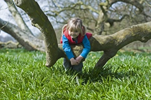 Wildlife Prints: Young girl playing in woods Norfolk in early spring